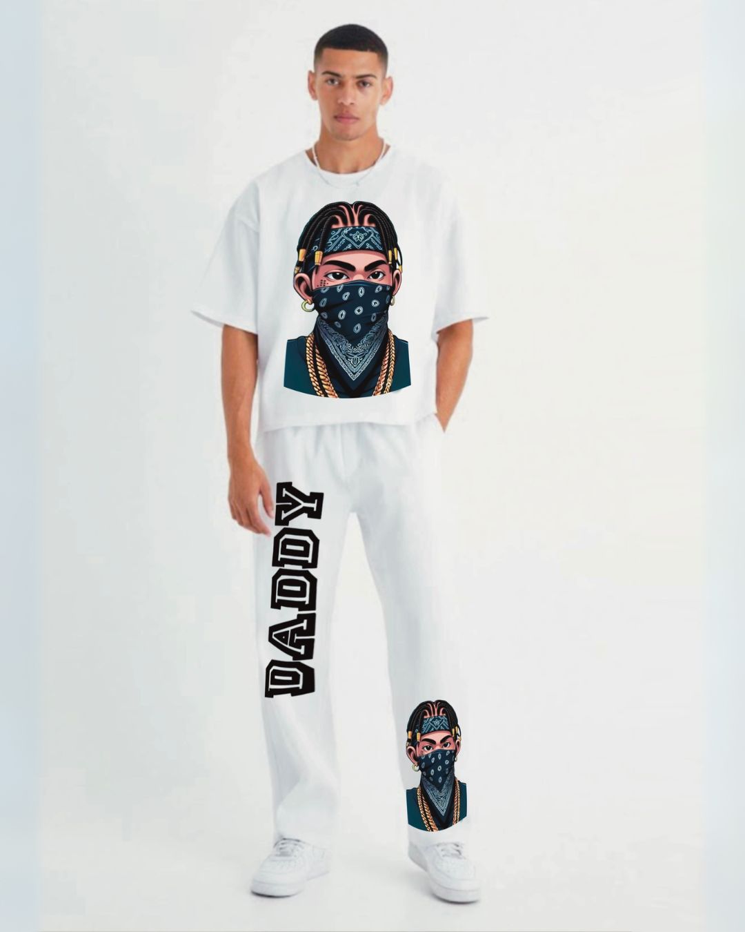 Daddy Mask White Oversized Men's Co Ord Set