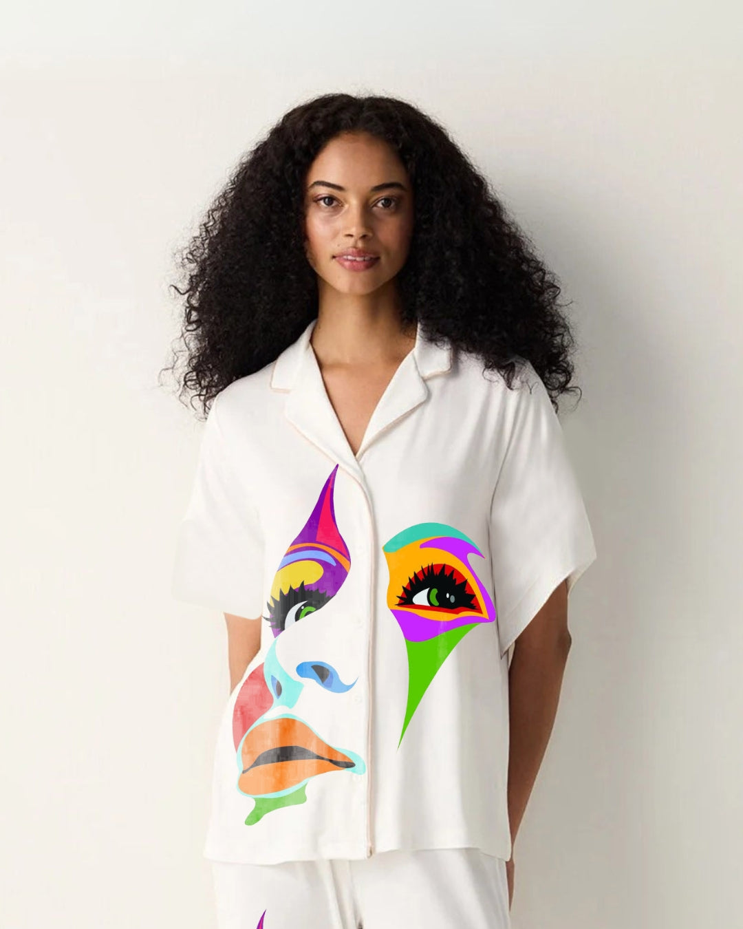 LOVING WOMEN HALF SLEEVE WHITE OVERSIZED KNITTED SHIRT