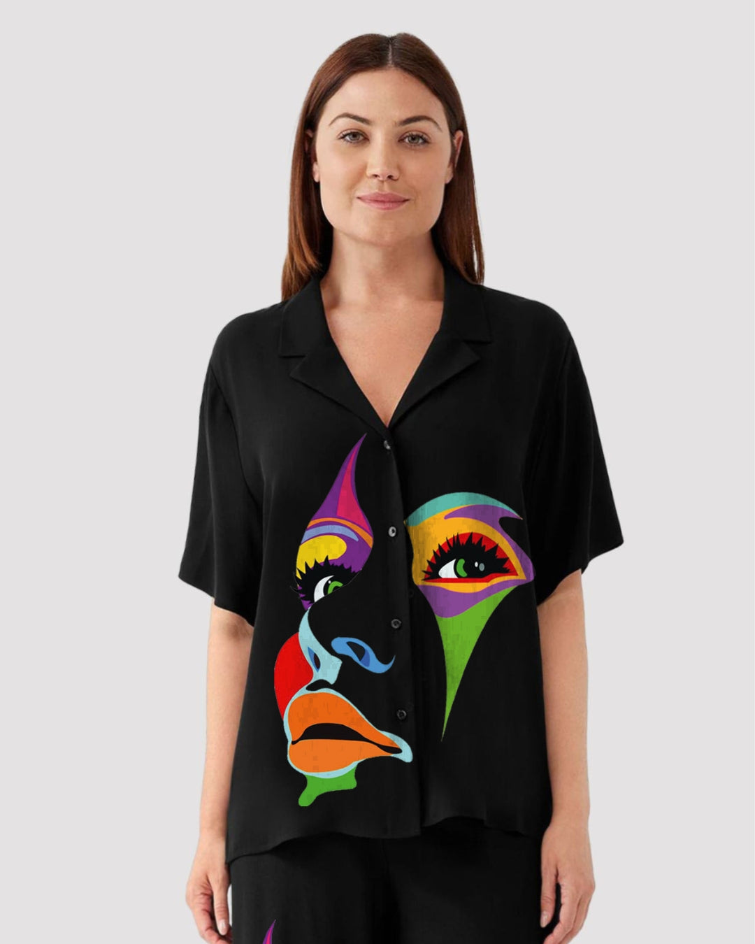 LOVING WOMEN HALF SLEEVE BLACK OVERSIZED KNITTED SHIRT