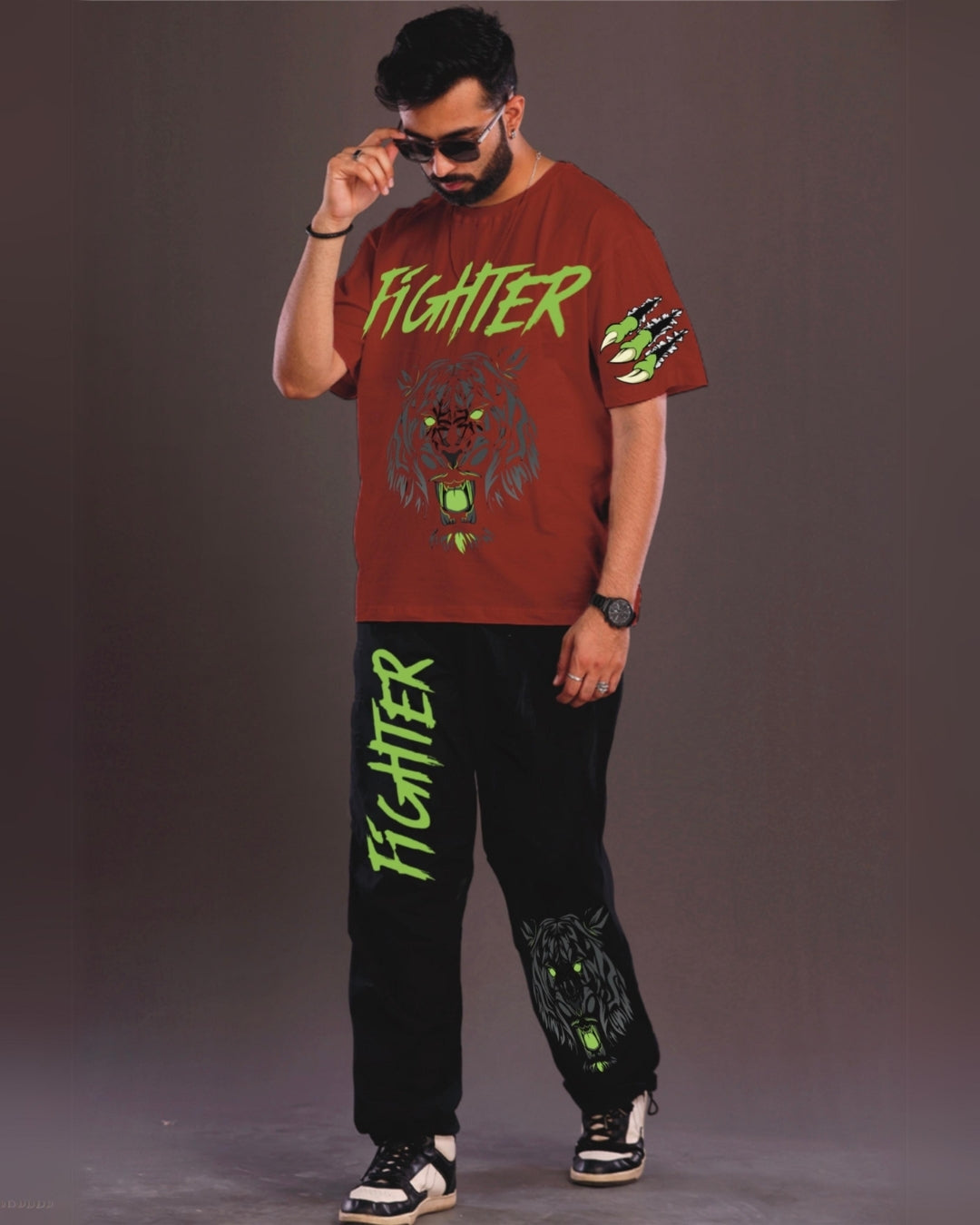 Fighter Men's Oversized Red and Black Coord Set