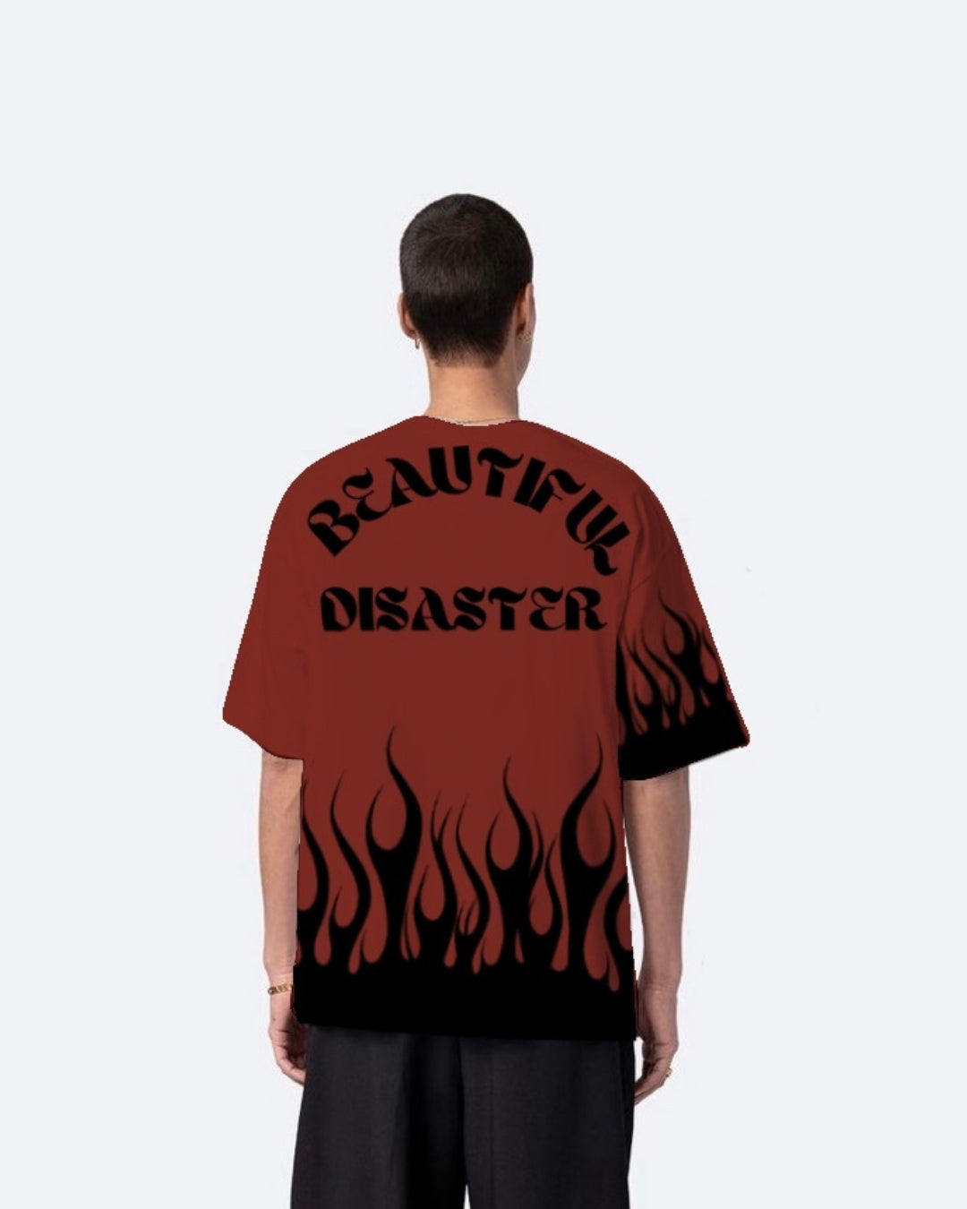 Beautiful Disaster Red Urban Oversized T-Shirt for Men