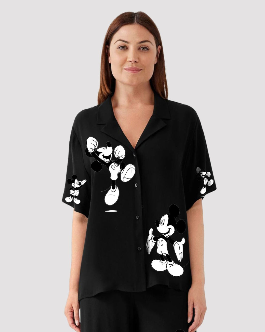 MOUSE WOMEN HALF SLEEVE BLACK OVERSIZED KNITTED SHIRT