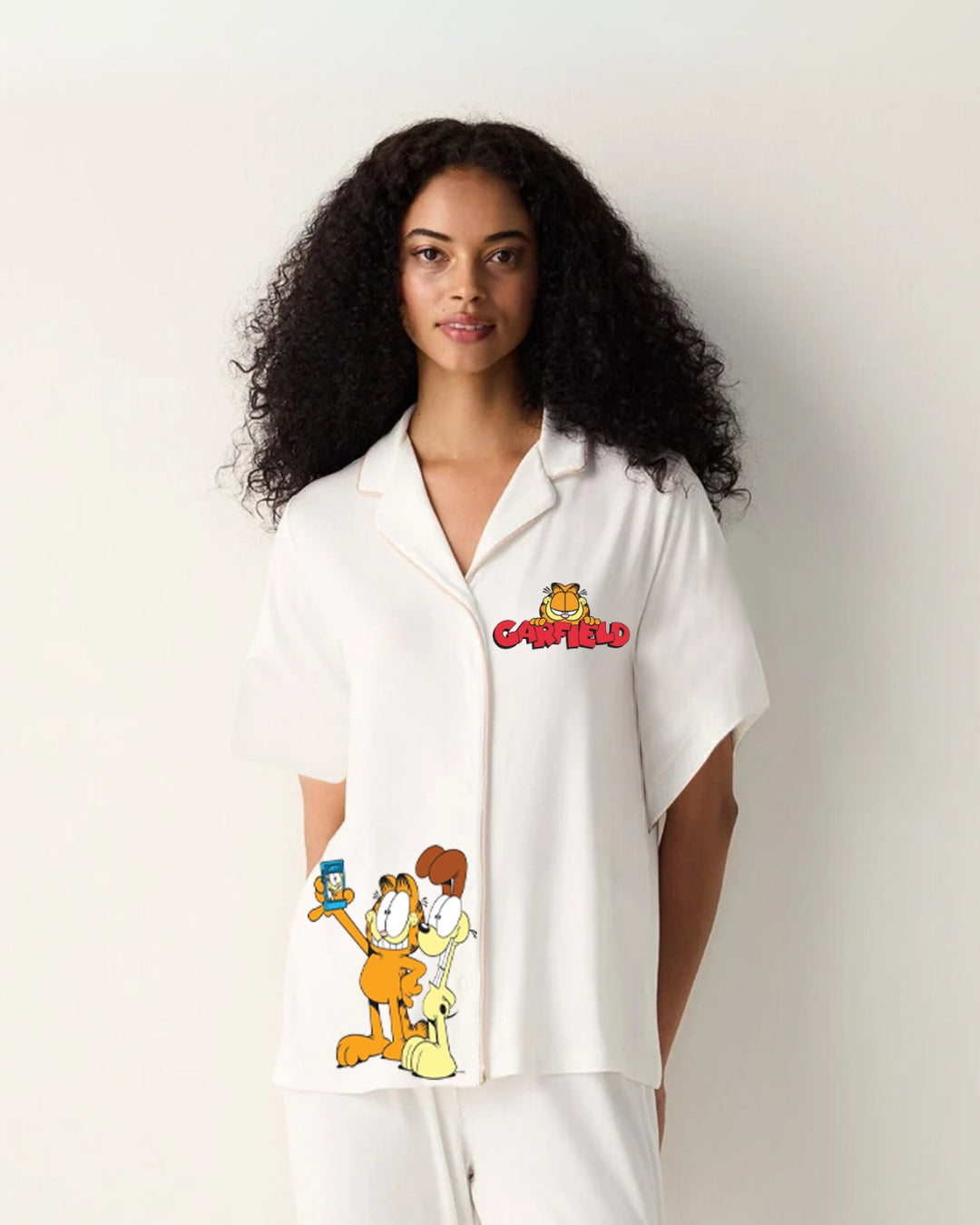 CARFIELD WOMEN HALF SLEEVE WHITE OVERSIZED KNITTED SHIRT