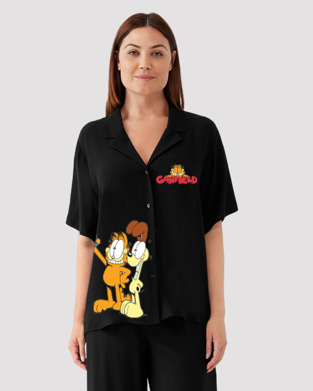 CARFIELD WOMEN HALF SLEEVE BLACK OVERSIZED KNITTED SHIRT