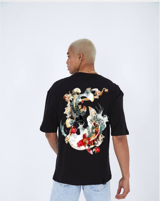 DUAL FISH UNISEX EXCLUSIVE OVERSIZED TEE - BLACK