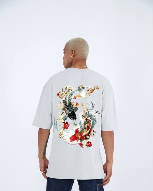 DUAL FISH UNISEX EXCLUSIVE OVERSIZED TEE - WHITE