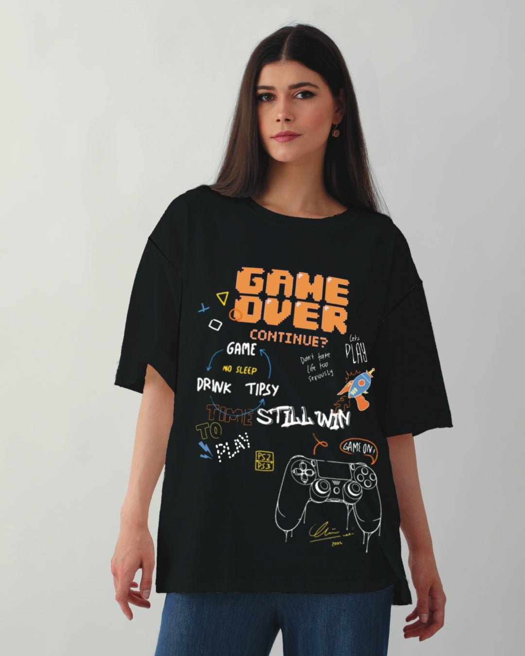 Pack of 2 Women's Oversized Tees - Game Over & Rich Dream