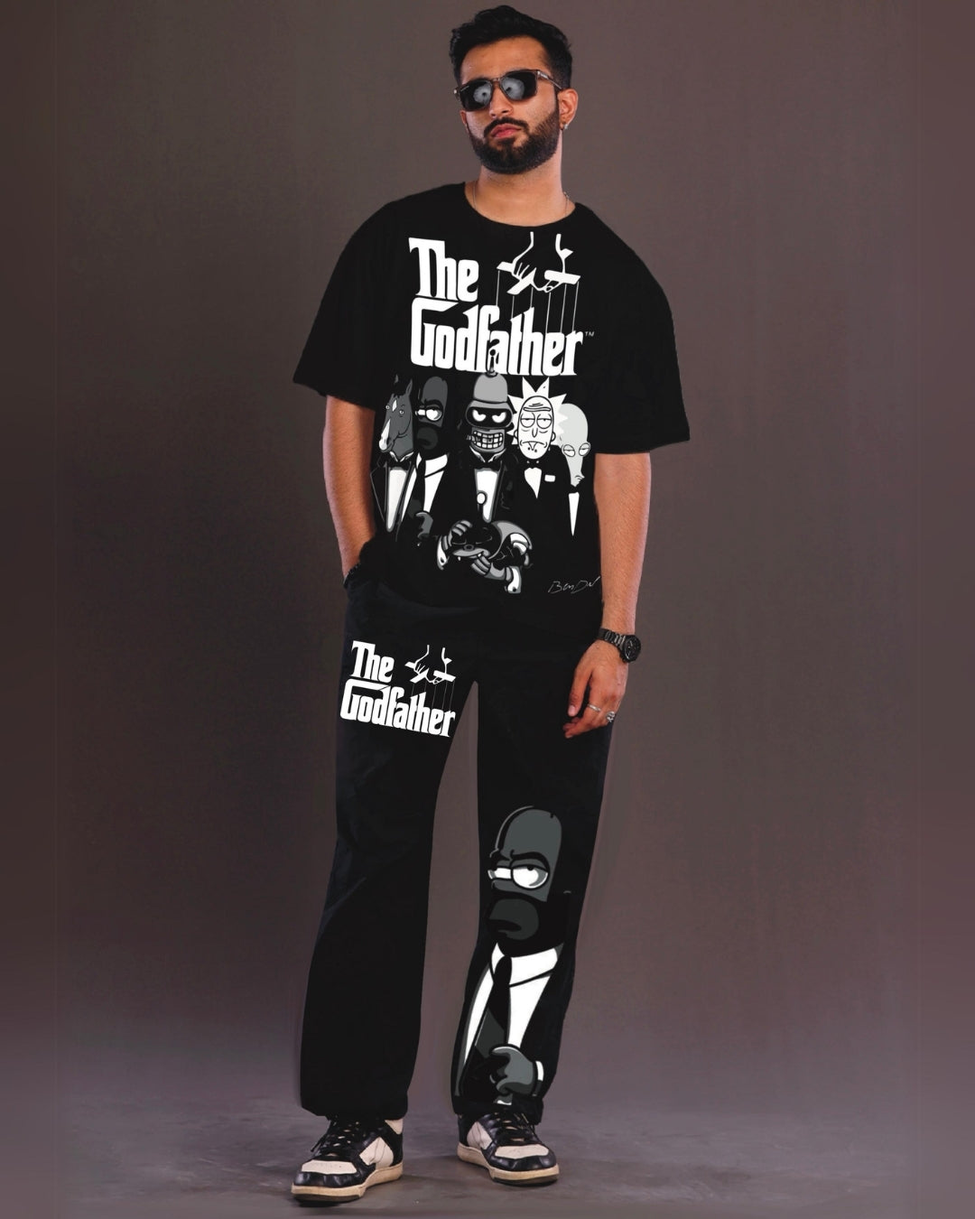 The GodFather Men's Oversized Black and Black Coord Set