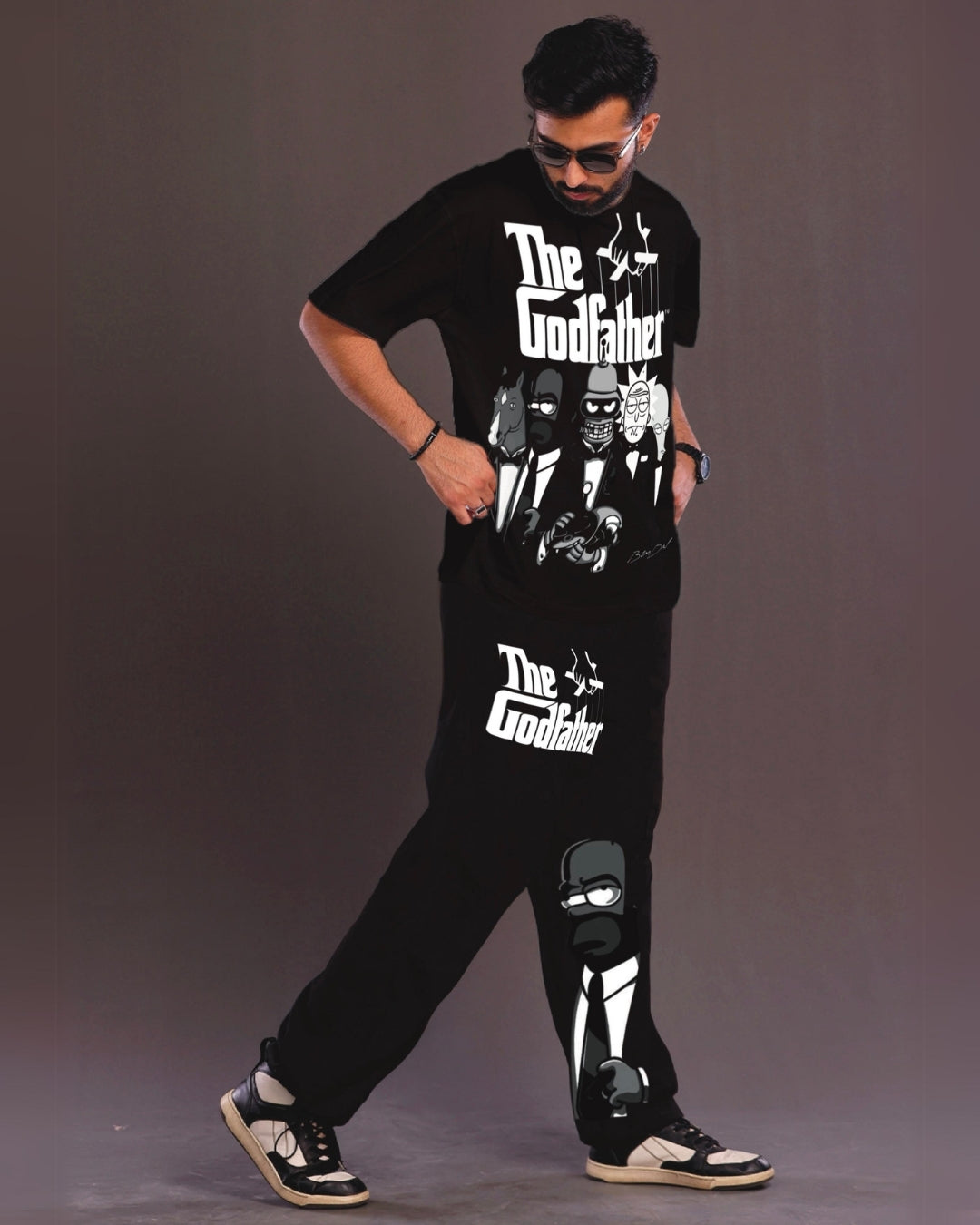 The GodFather Men's Oversized Black and Black Coord Set