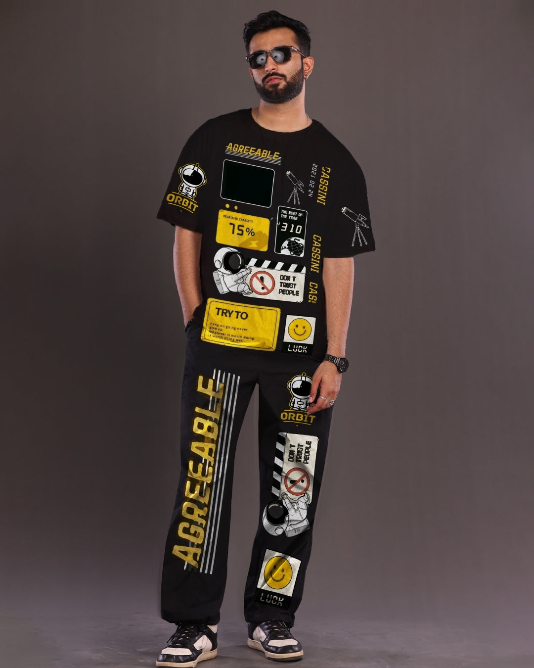 Men's Orbit Oversized Co-Ord Set - Black and Black(*)