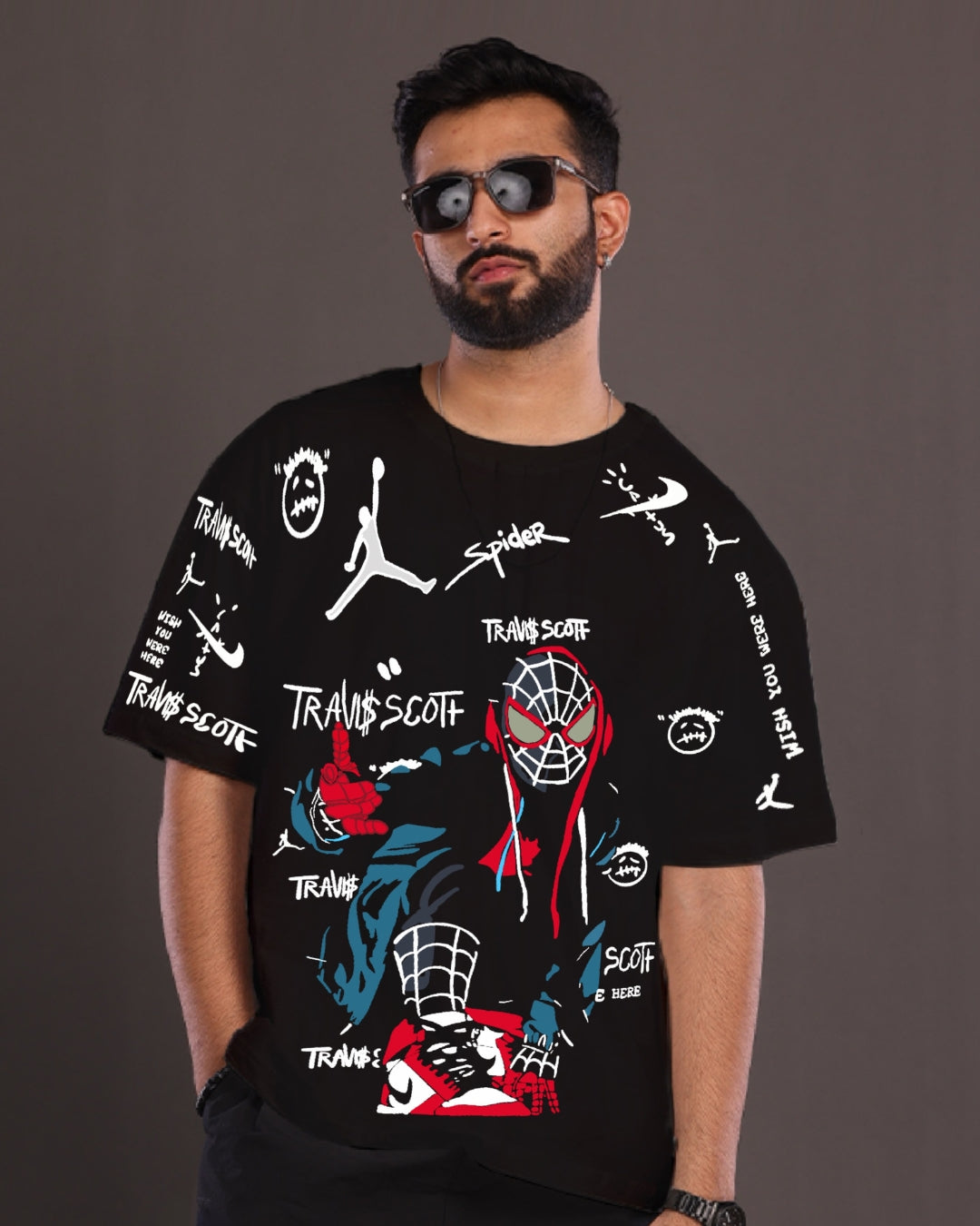 Pack of 2 Men's Anime Oversized T-Shirt: Spidy & Naruto