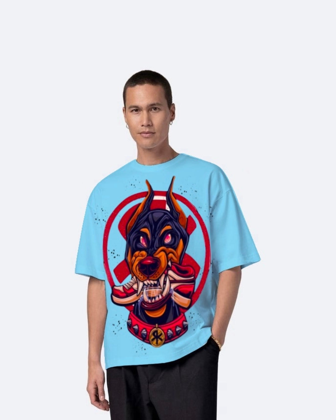 Doberman Blue Urban Oversized T-Shirt for Men