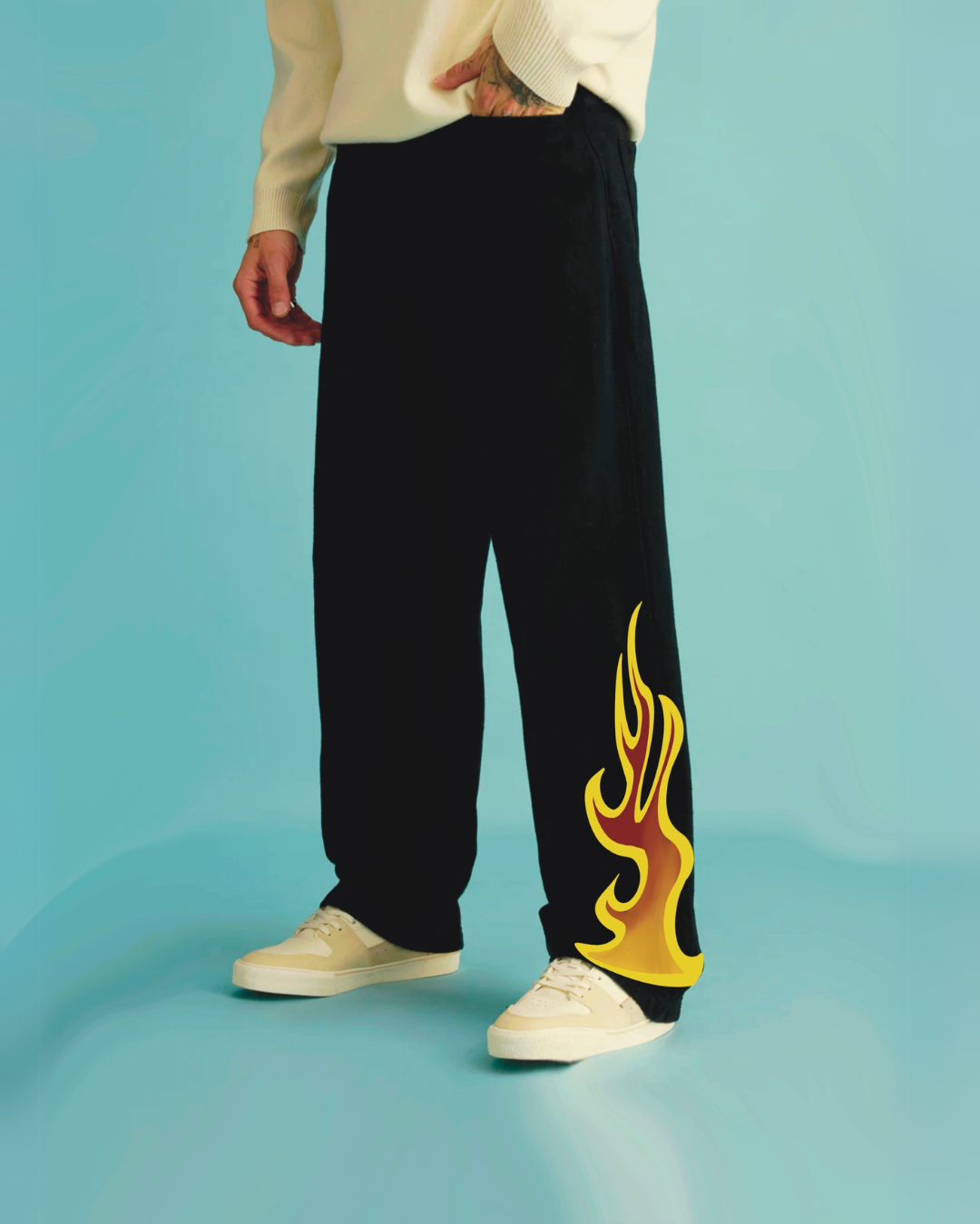 MEN'S BLACK ULTRASOFT COTTON PANT - FIRE AURA(*)