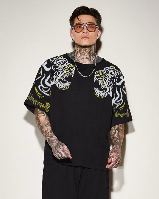 \TWO FACED TIGER UNISEX EXCLUSIVE OVERSIZED TEE - BLACK