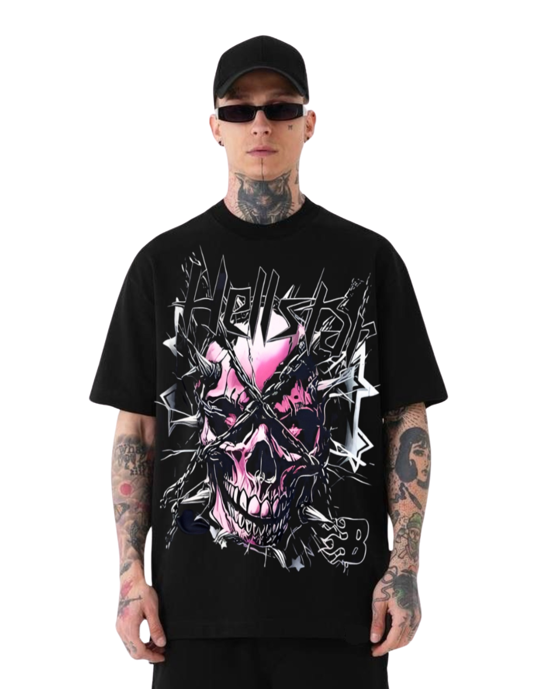 "HELLSTAR PINK SKULL" UNISEX EXCLUSIVE OVERSIZED TEE - BLACK(*)