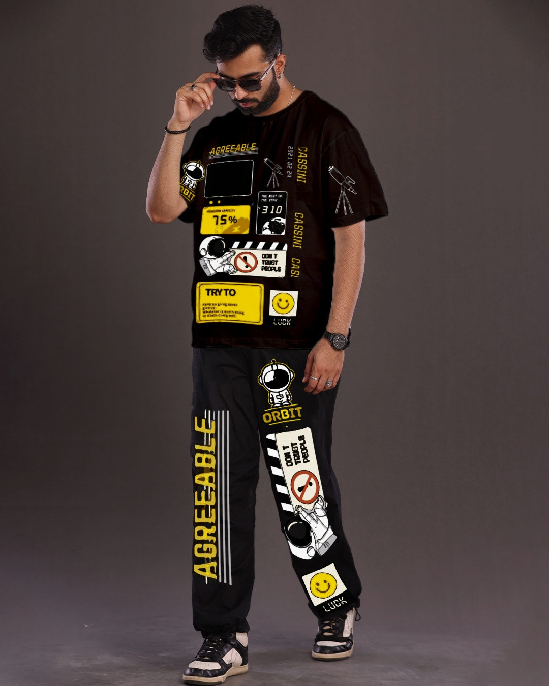 Men's Orbit Oversized Co-Ord Set - Black and Black(*)