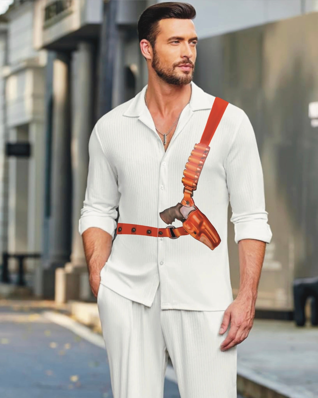 TAMANCHA FULL SLEEV WHITE OVERSIZED KNITTED SHIRT(*)