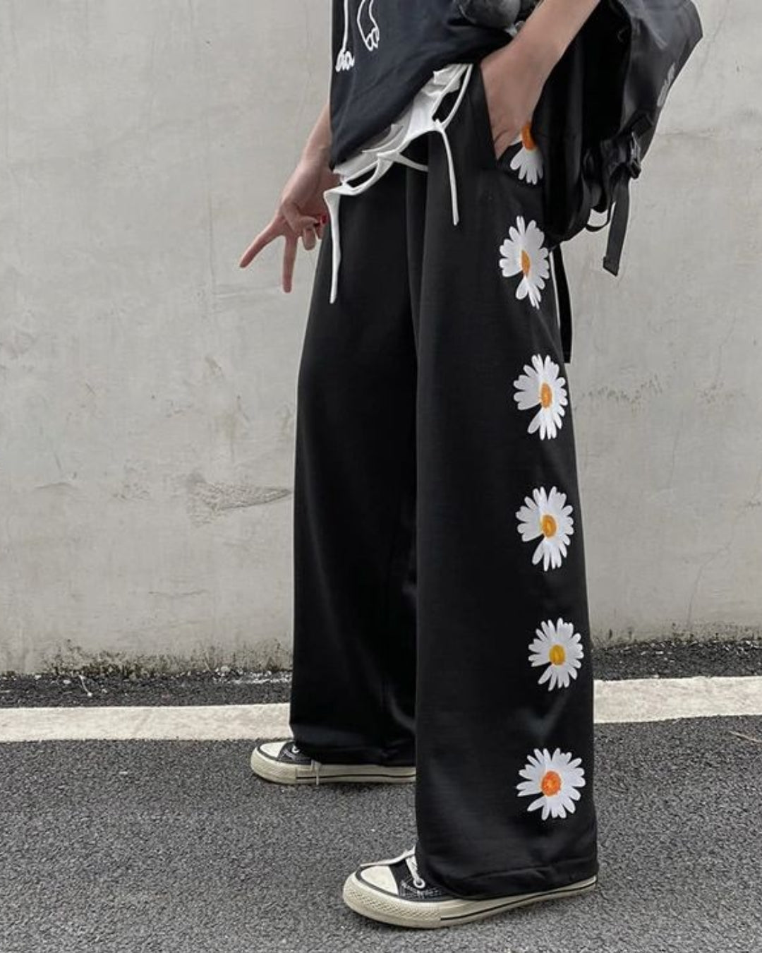 MEN'S DESIGNER BLACK COTTON PANT - FLOWER(*)