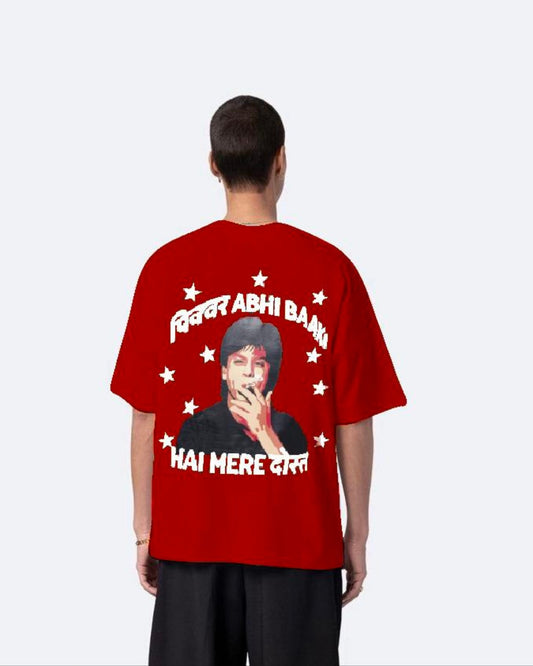 90'S SHAHRUKH RED URBAN UNISEX OVERSIZED T-SHIRT