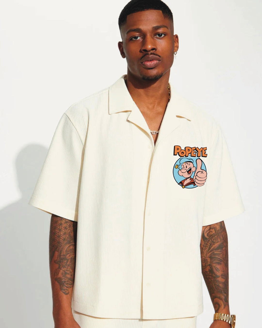 POPEYE HALF SLEEVE OVERSIZED KNITTED SHIRT WHITE