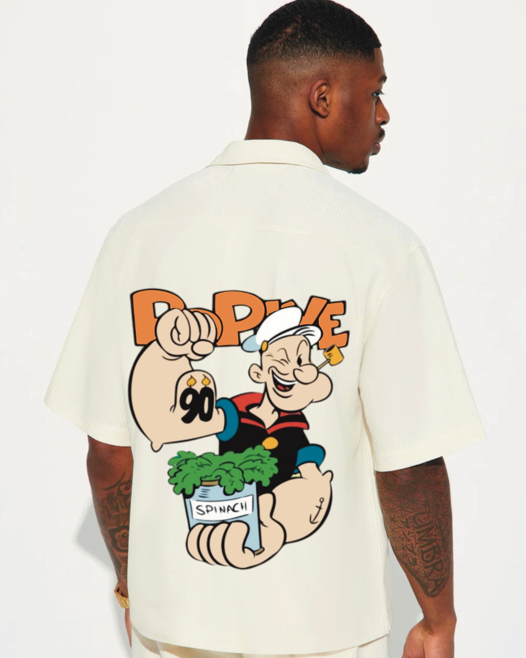 POPEYE HALF SLEEVE OVERSIZED KNITTED SHIRT WHITE