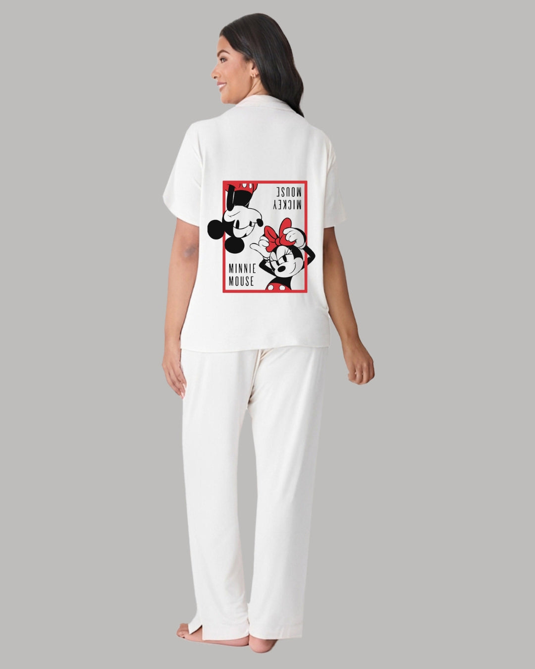 MICKEY STYLE WOMEN HALF SLEEVE OVERSIZED KNITTED SHIRT CORD SET - WHITE AND WHITE