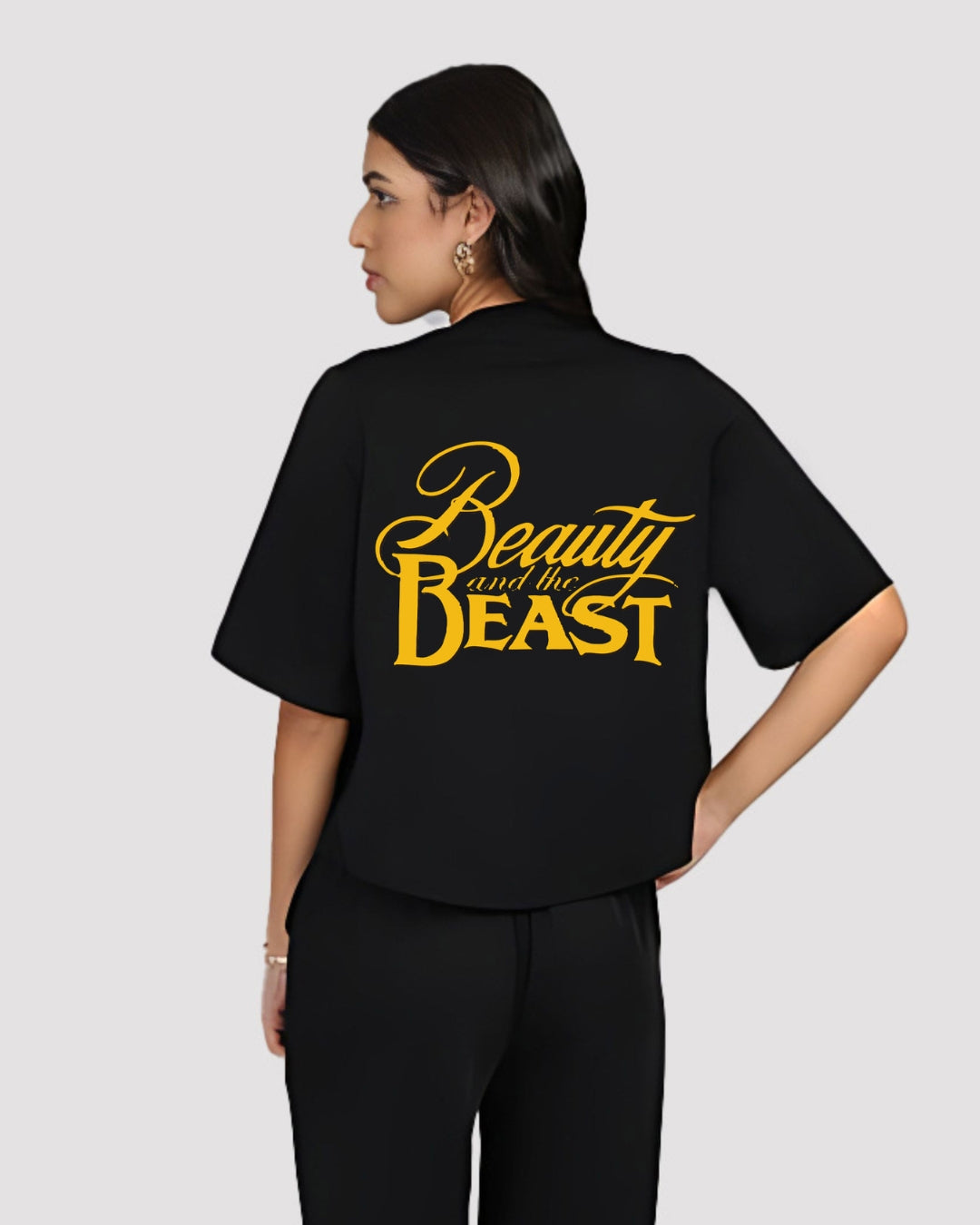 Beauty Women Half Sleeve Black Oversized Knitted Shirt