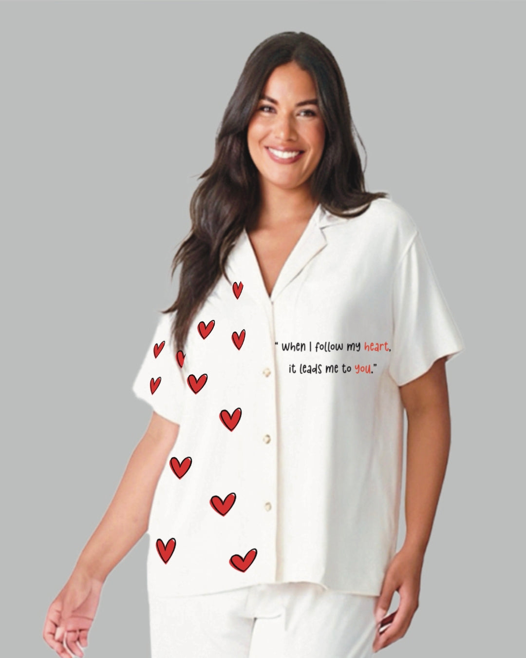 VALENTINE SPECIAL WOMEN HALF SLEEVE WHITE OVERSIZED KNITTED SHIRT