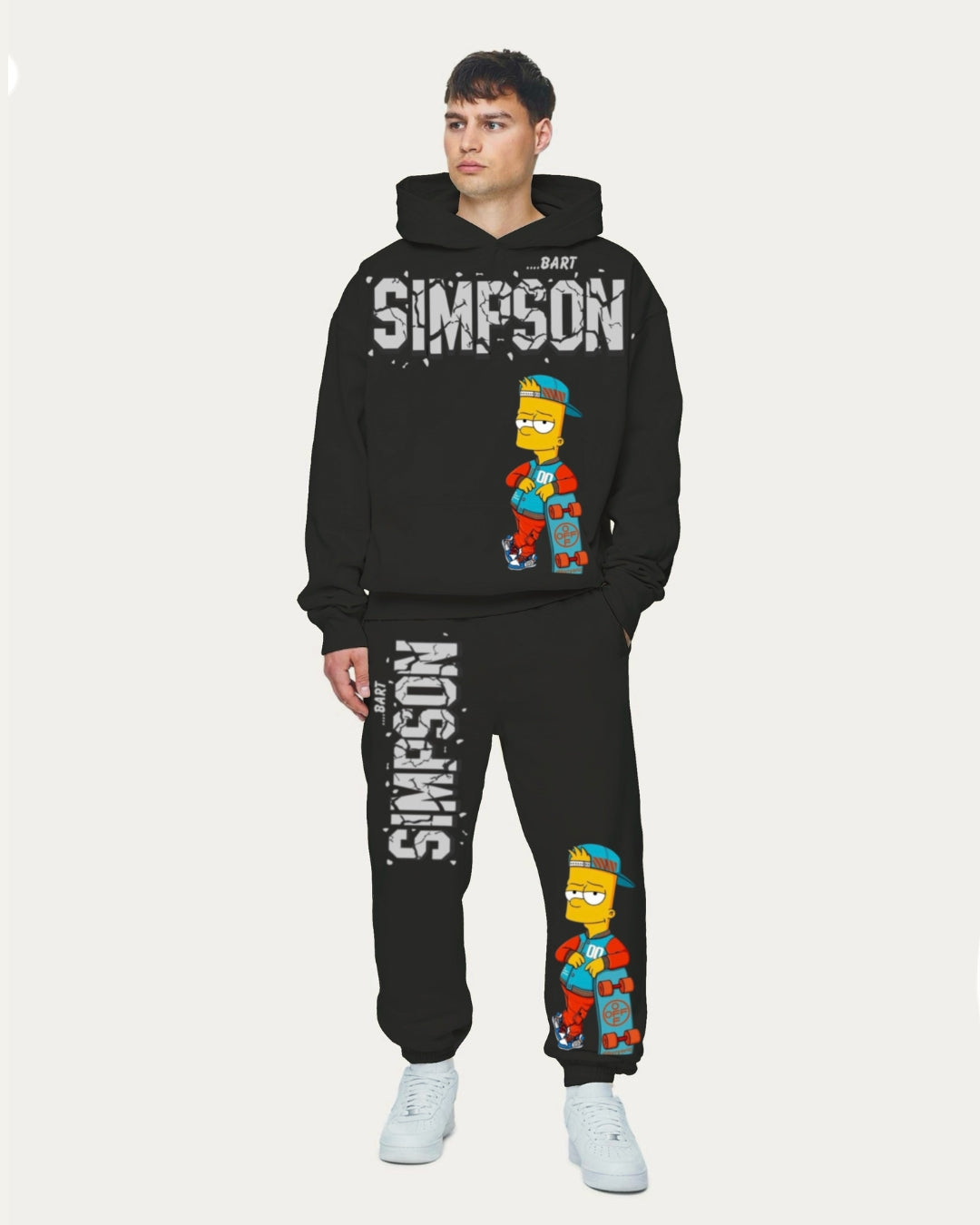 Men s Simpson Hoodie Oversized Co ord Set Black and Black Vyve