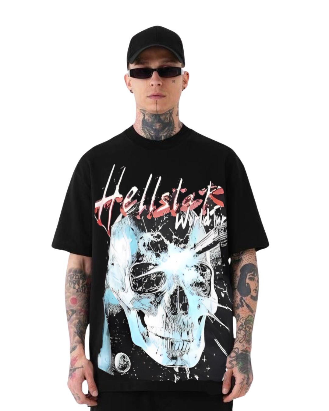 "HELLSTAR BLUE SKULL WORLD" UNISEX EXCLUSIVE OVERSIZED TEE - BLACK