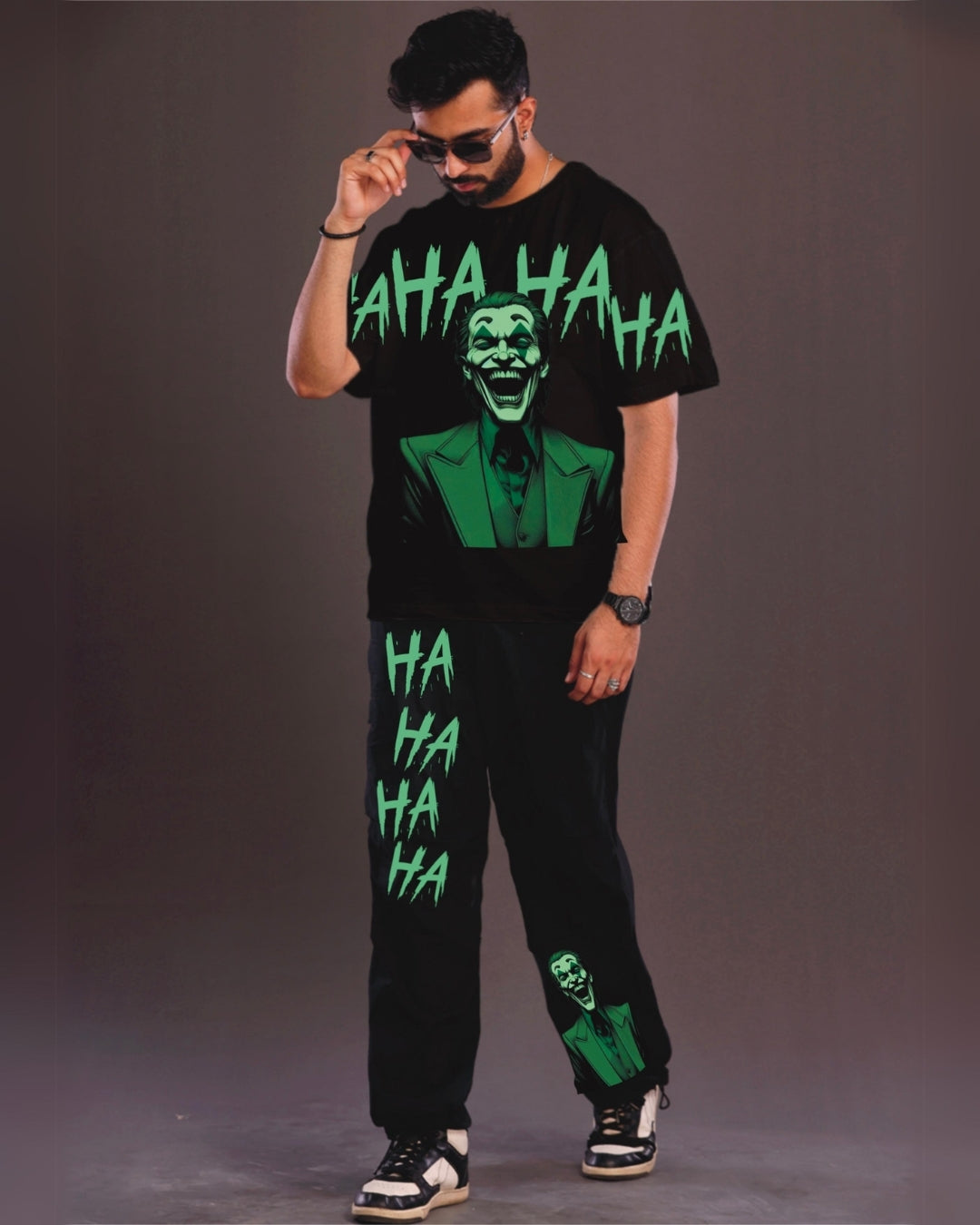 Happy Joker Men's Oversized Black and Black Coord Set(*)