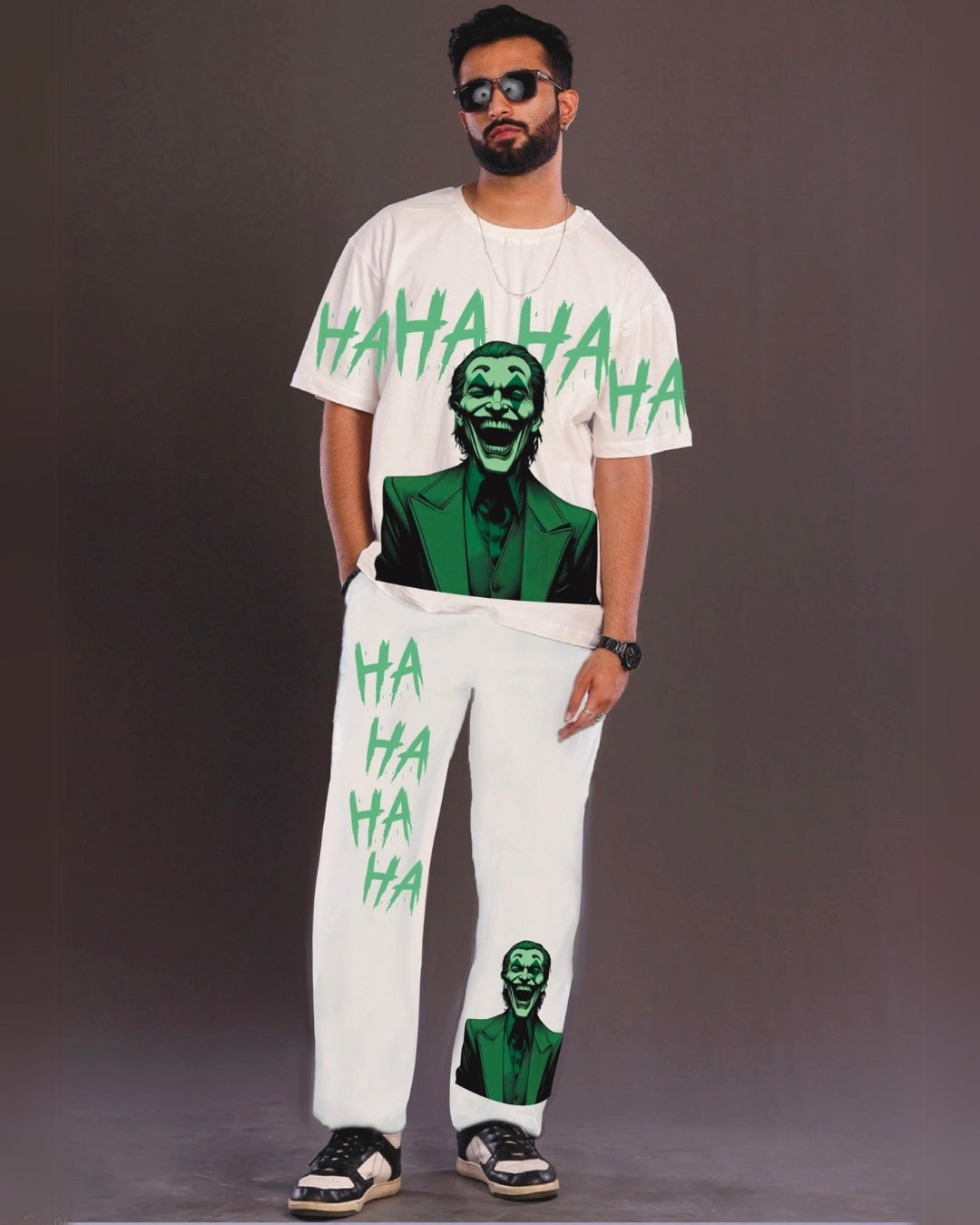 Happy Joker Men's Oversized White and White Coord Set