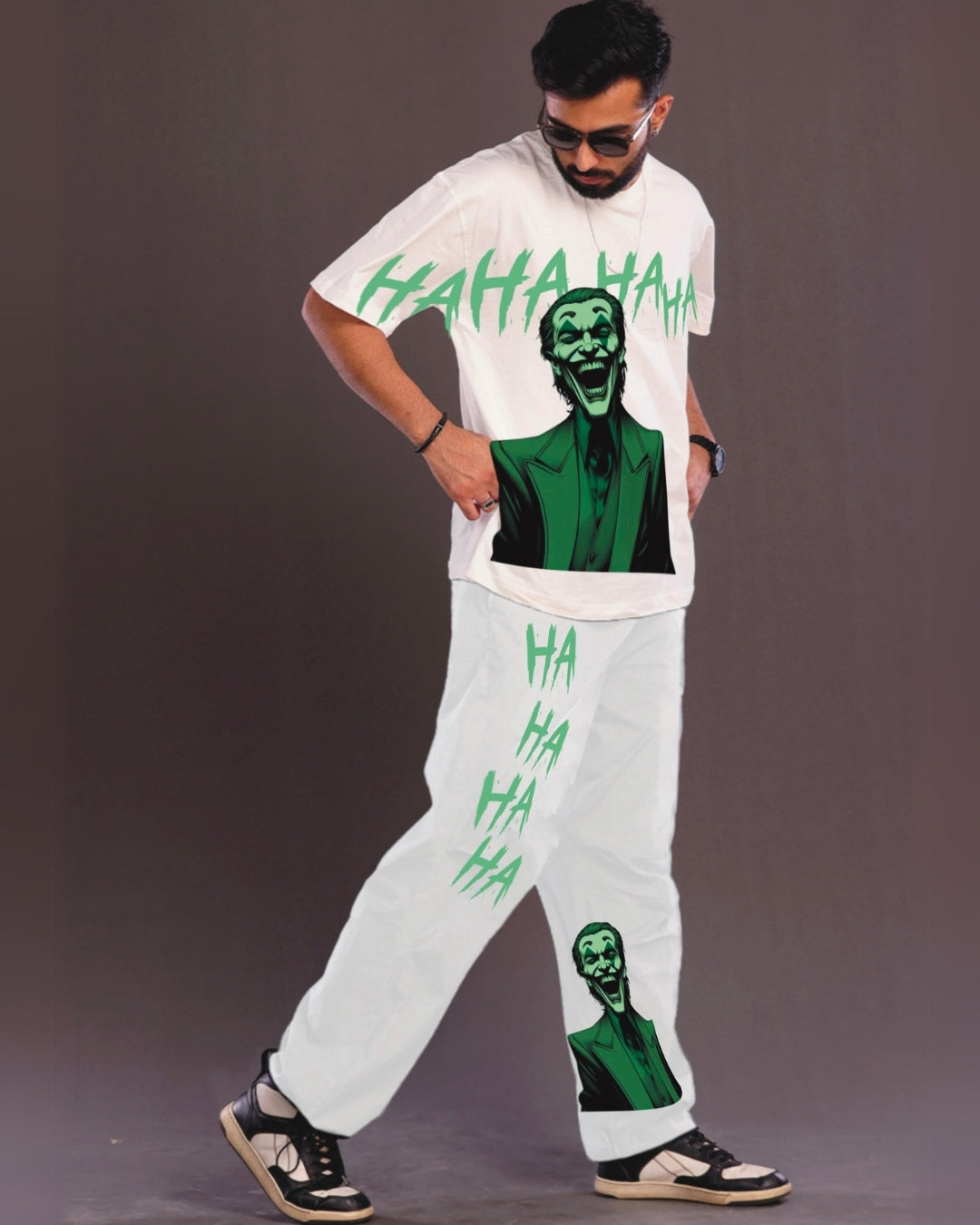 Happy Joker Men's Oversized White and White Coord Set