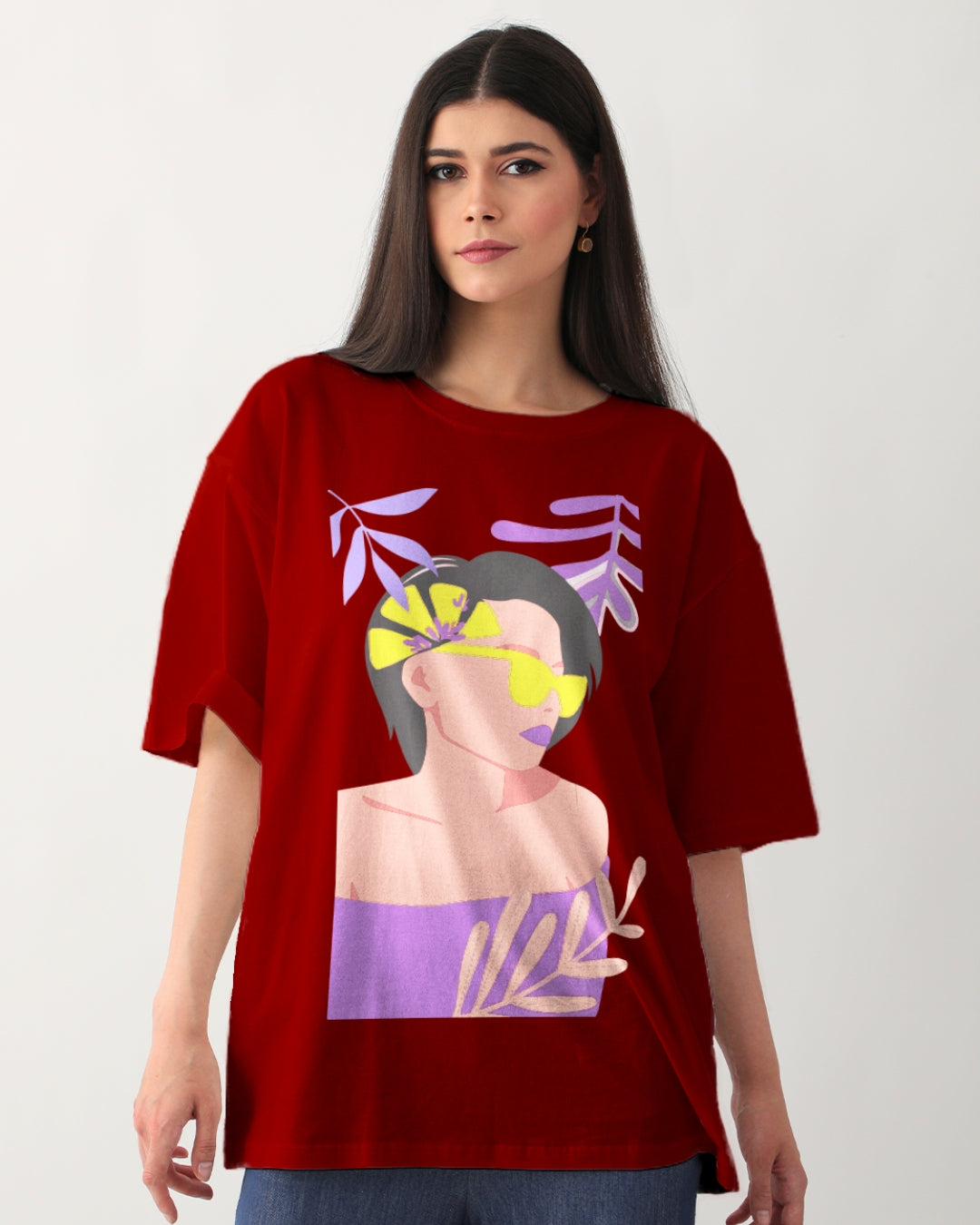 Pack of 2 Women's Oversized Tees - Stylish Girl & Goggy Design