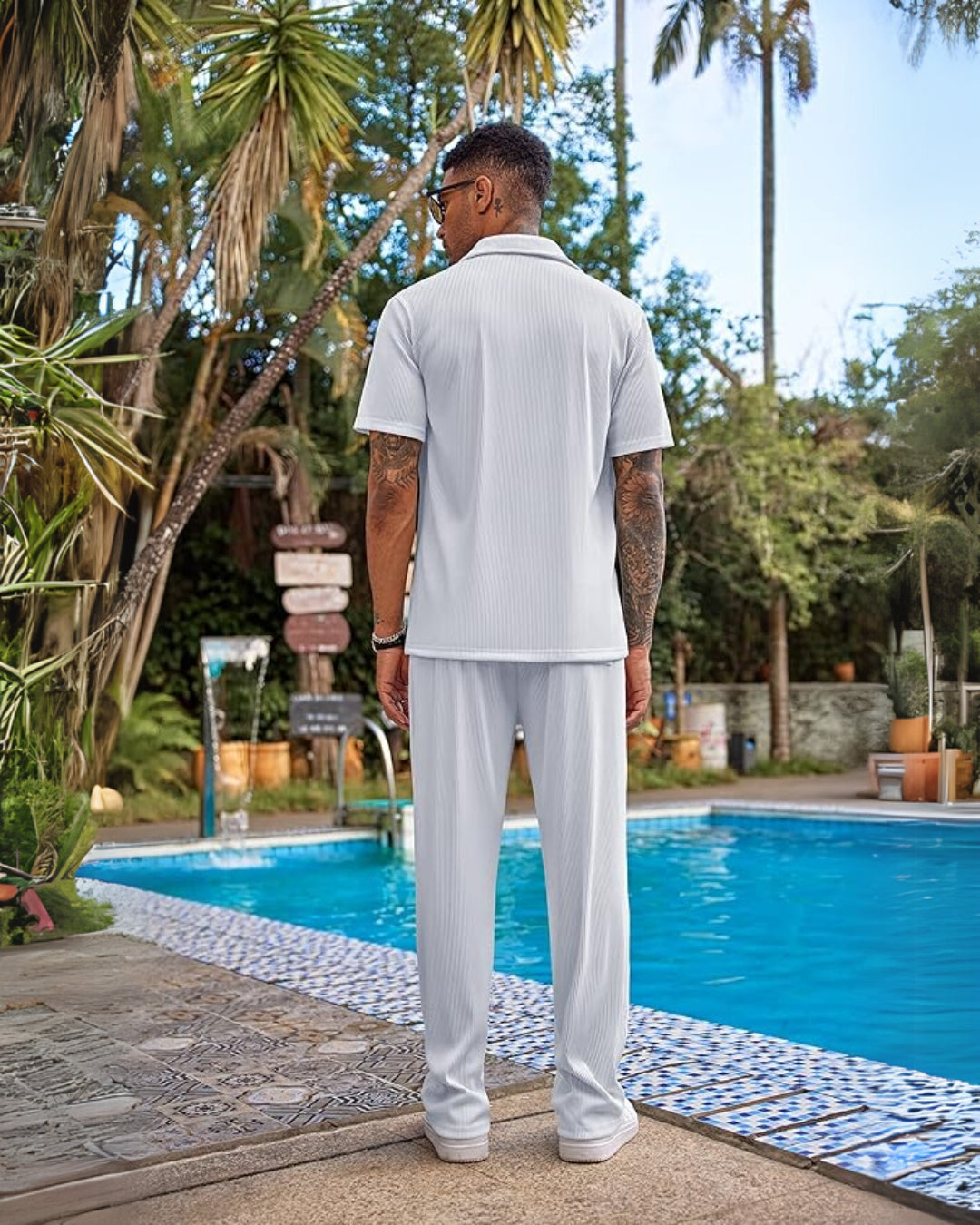 HALF SLEEVE FISH STYLE OVERSIZED KNITTED SHIRT CORD SET - WHITE AND WHITE