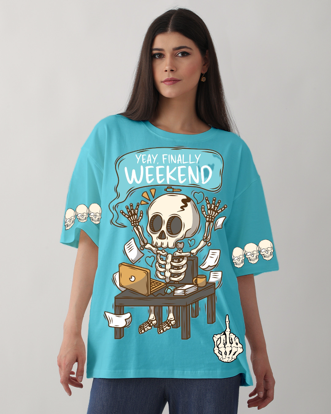 Pack of 2 Women's Oversized Tees - Weekend Skull & Just Start