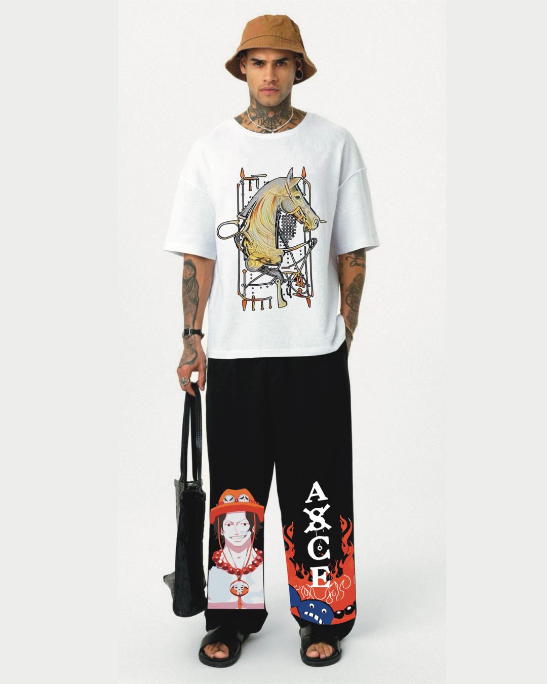 Hermess Horse tee white ace pants (white and black)*