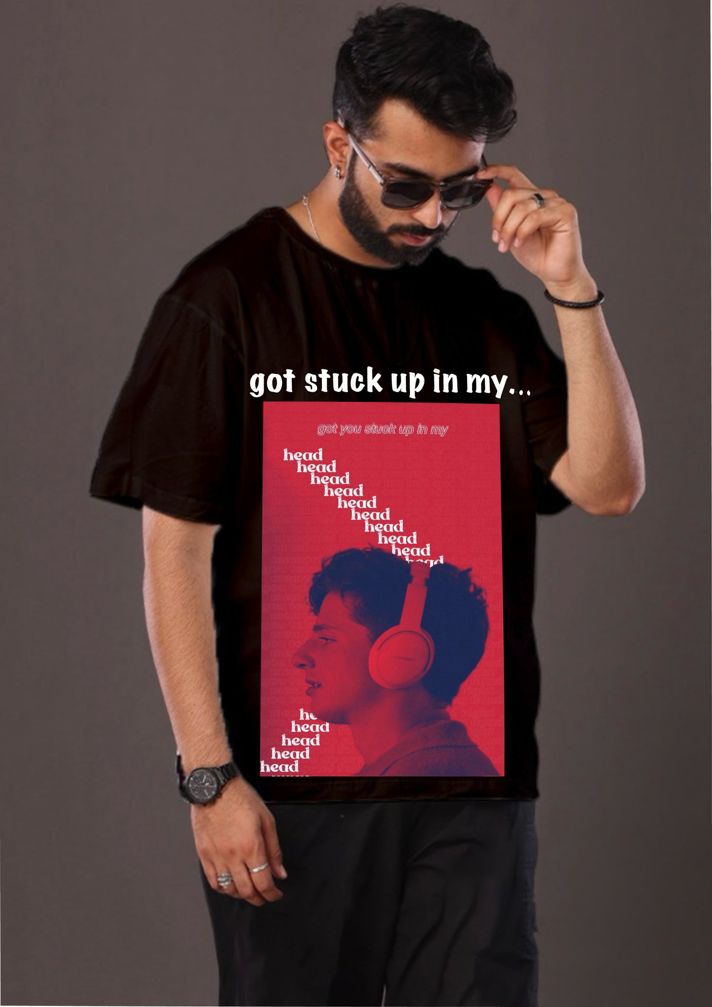 Men's Got Stuck Up in My Head Black Oversized T-Shirt