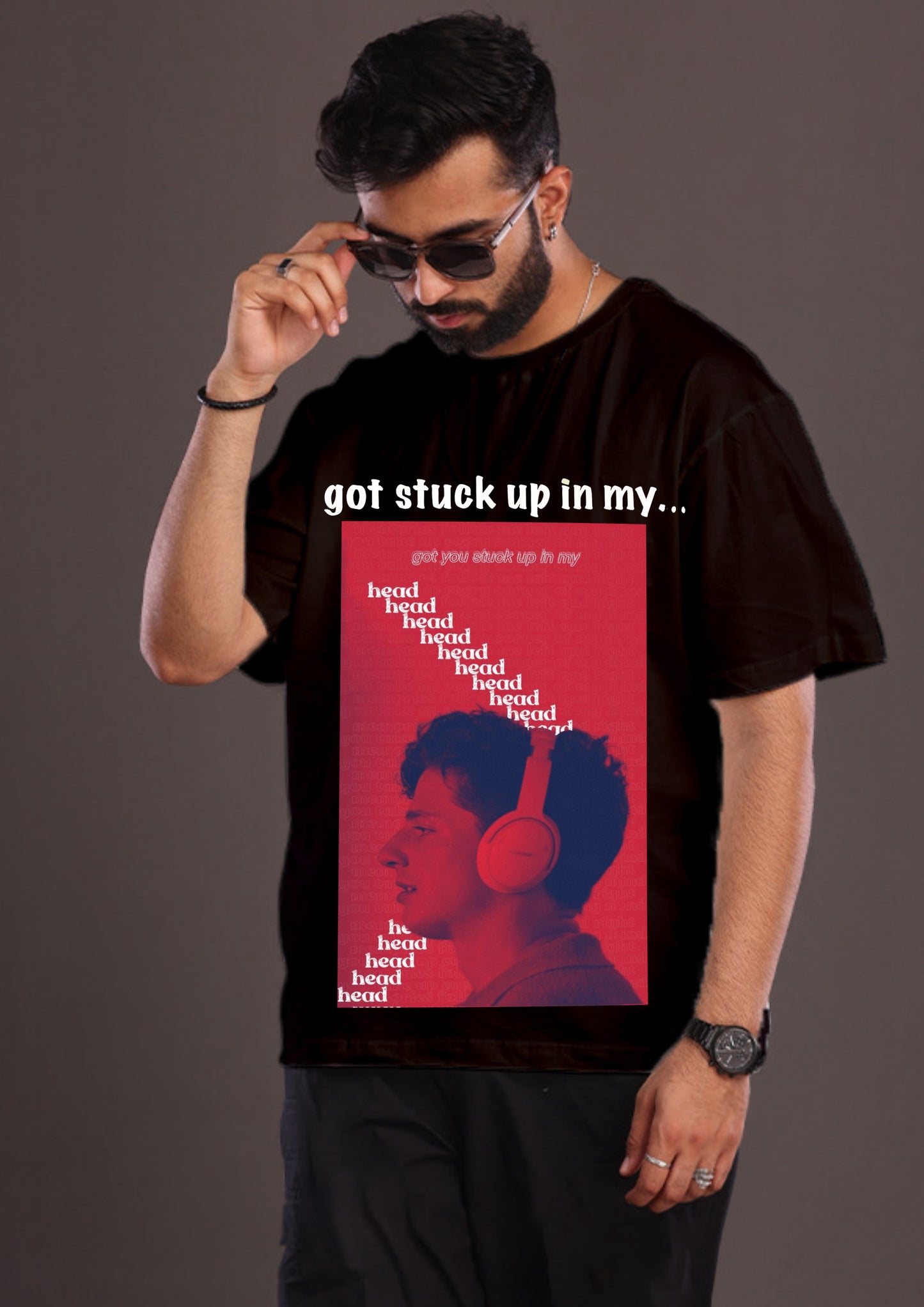 Men's Got Stuck Up in My Head Black Oversized T-Shirt