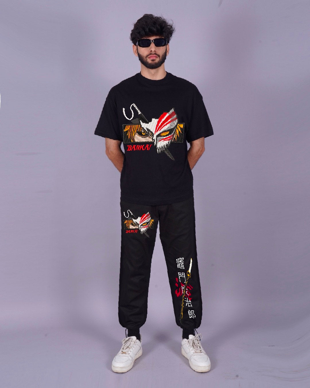 Men's Co Ord Sets Oversized in Black with Bankai(*)