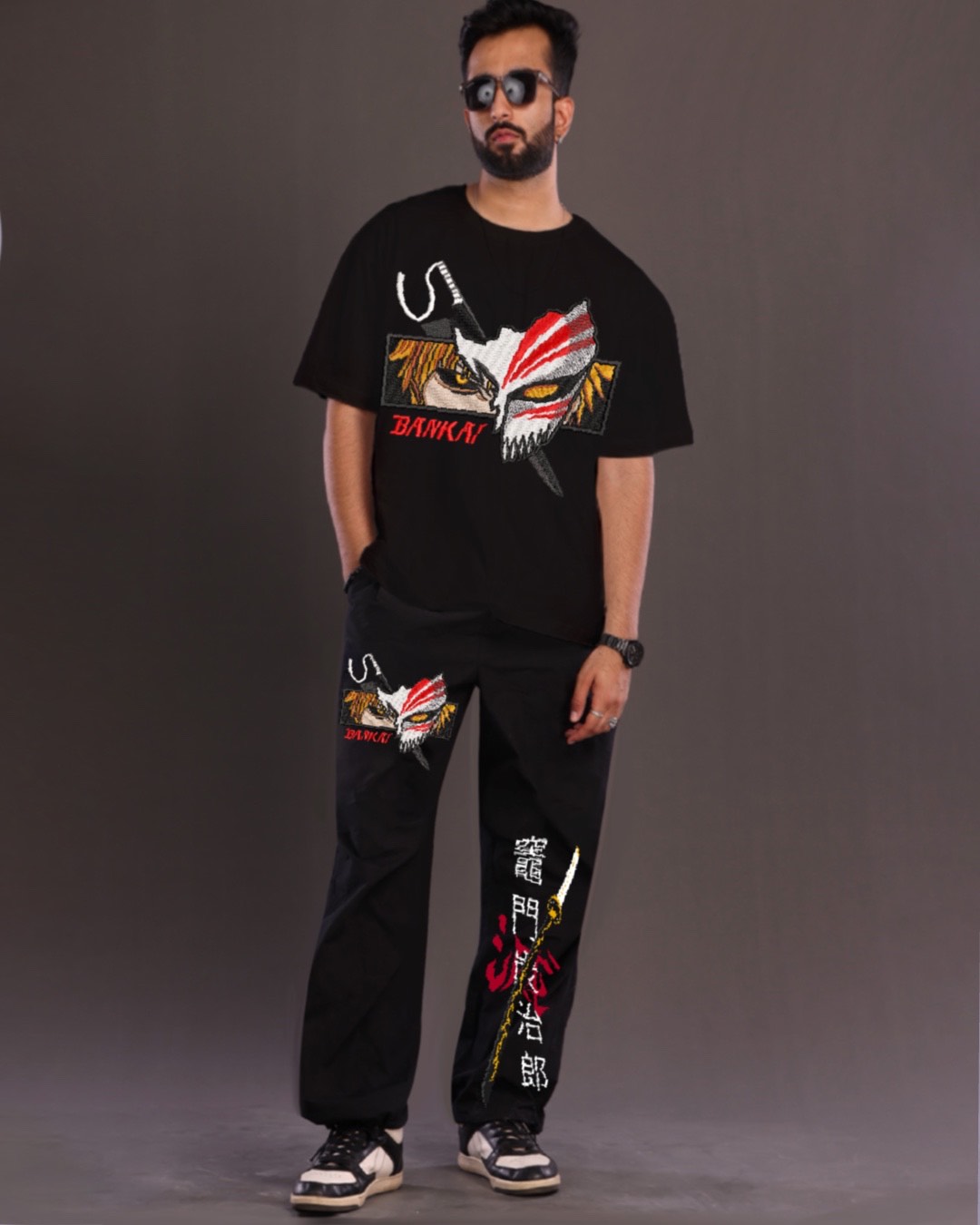 Men's Co Ord Sets Oversized in Black with Bankai(*)