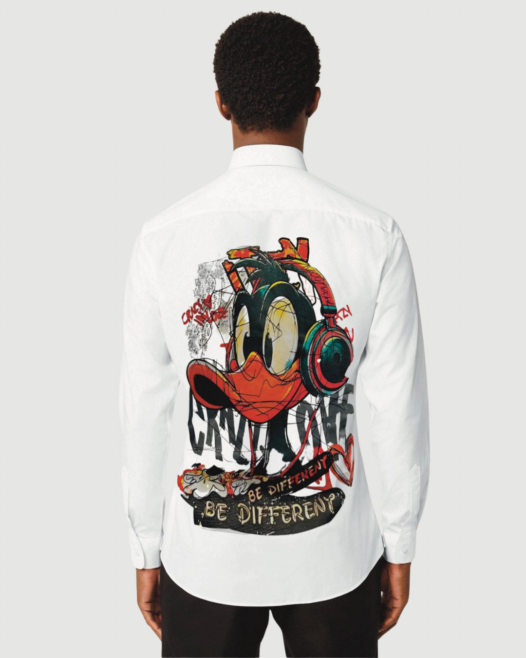 IT'S CRAZY LOVE DUCK FULL SLEEVE WHITE OVERSIZED KNITTED SHIRT