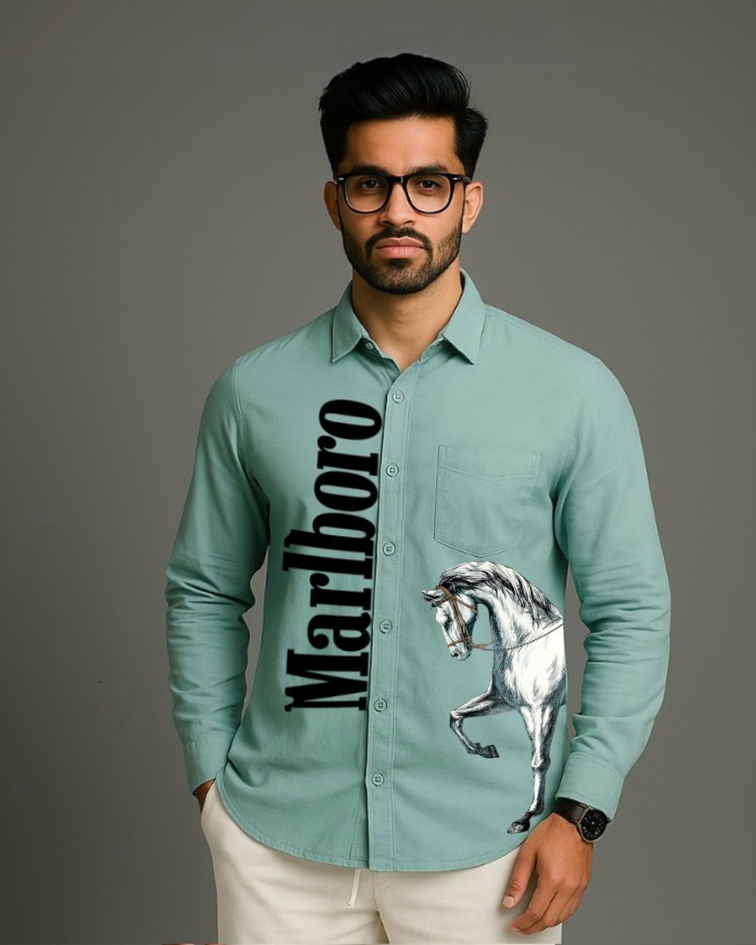 MEN'S MARLBORO FULL SLEEVE GREEN SHIRT