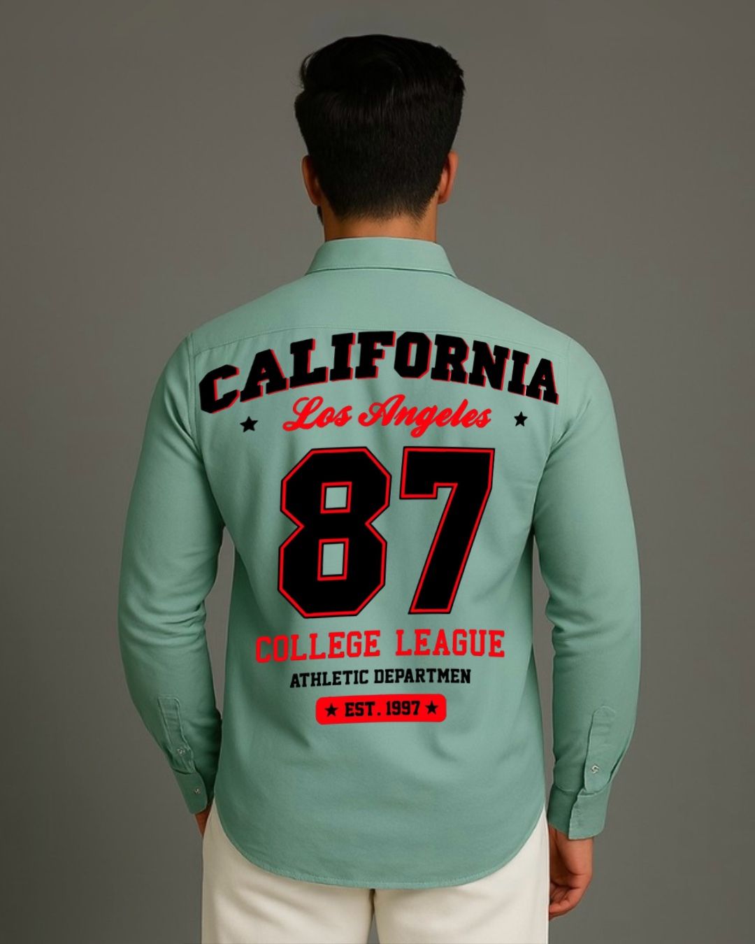 MEN'S COLLEGE LEAGUE FULL SLEEVE GREEN SHIRT