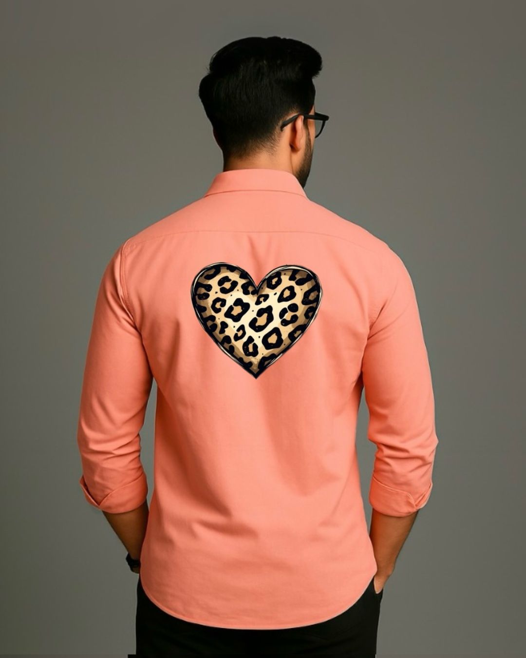 MEN'S LEO HEART FULL SLEEVE PEACH SHIRT