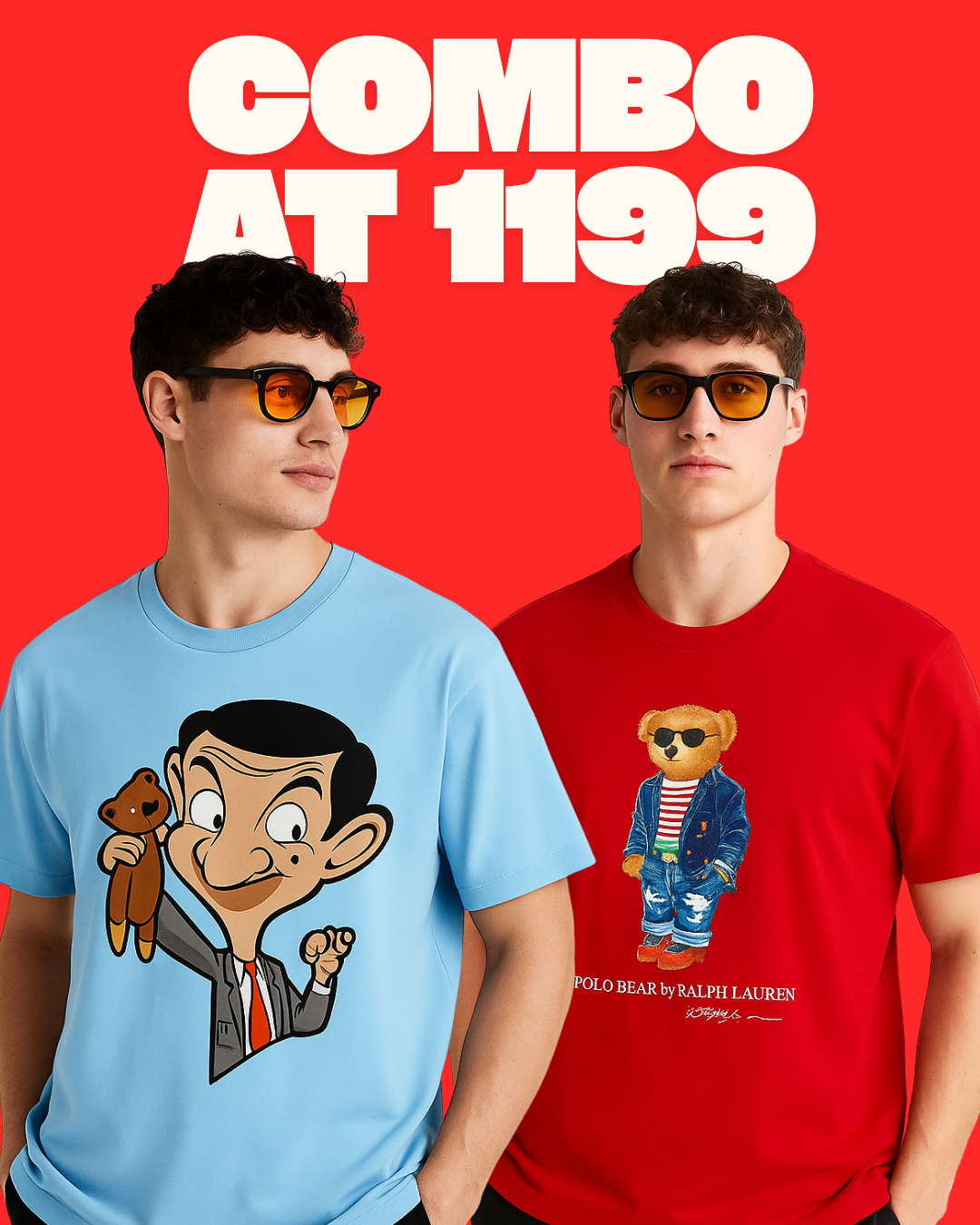 MR.BEAN (BLUE), POLO BEAR (RED) TEE COMBO OF 2(*)