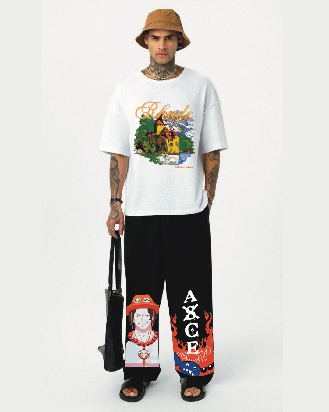 Rhude tee and ace pant cordset ( white and black)(*)