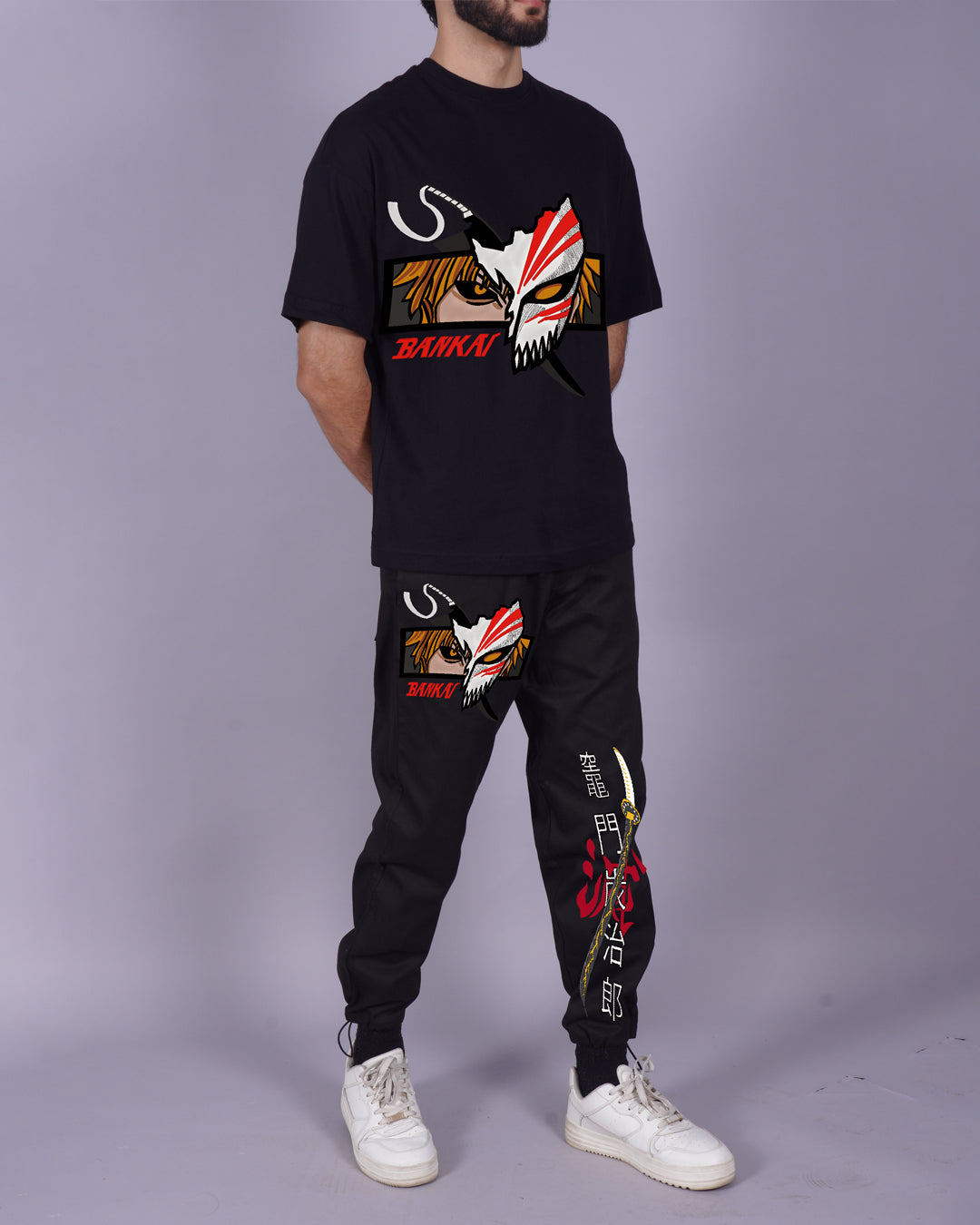 Men's Co Ord Sets Oversized in Black with Bankai(*)