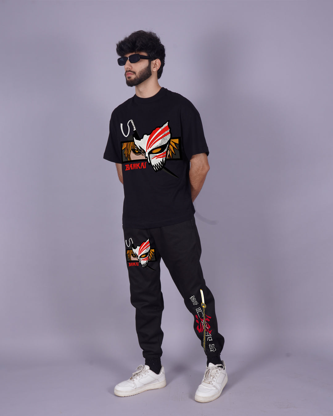 Men's Co Ord Sets Oversized in Black with Bankai(*)
