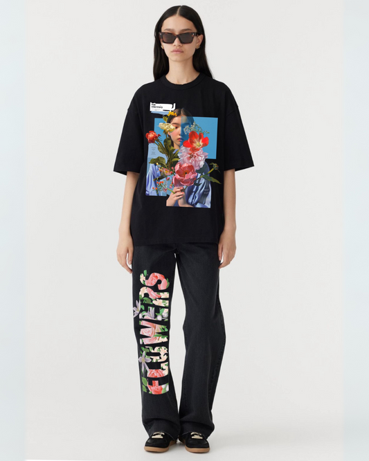 WOMEN'S BLOOMING FLORAL CORDSET (BLACK AND BLACK)